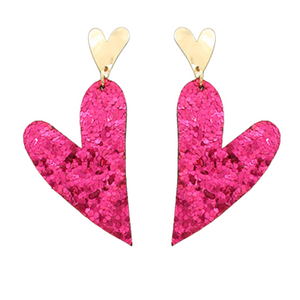 Sparkle Heart Earrings in Pink