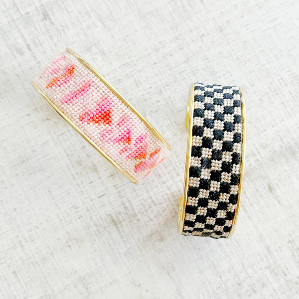 Pink, Green and Navy Squares Cuff - Self-Finishing Kit
