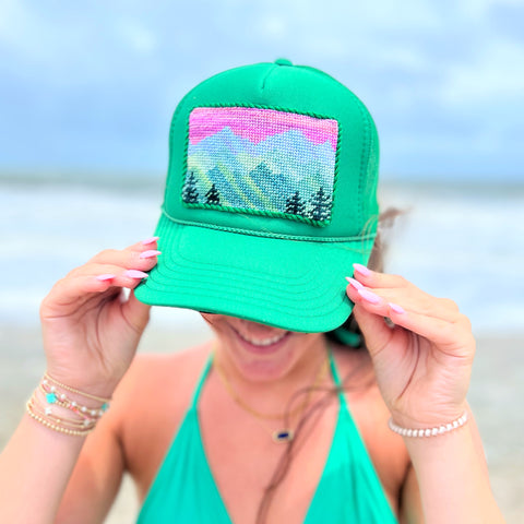 Smokey Mtn. Summer Sunset Needlepoint Trucker Hat