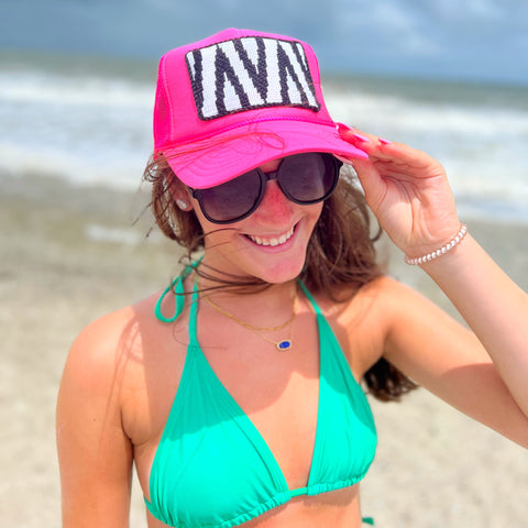 Black & White Chevron Needlepoint Trucker Hat