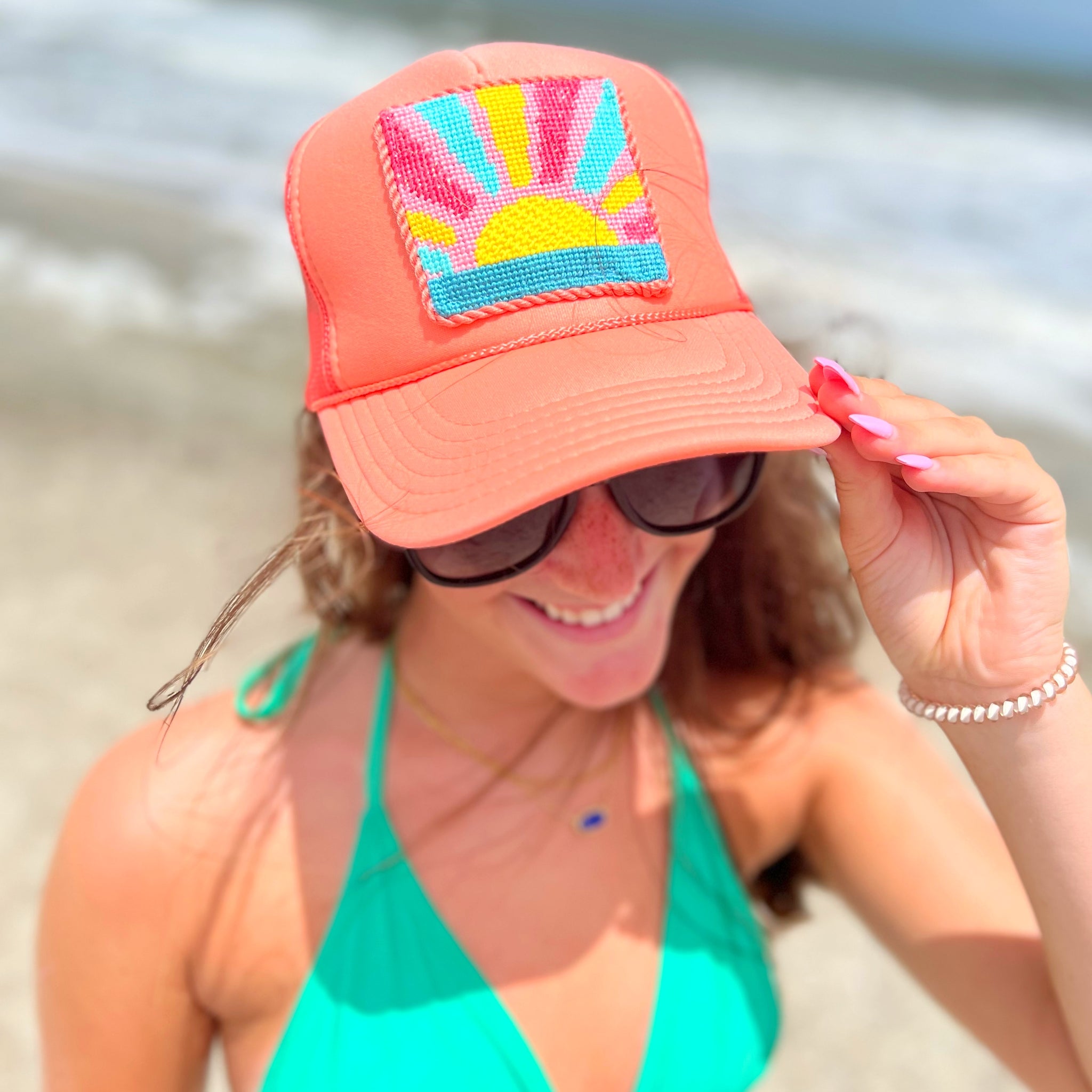 Happy Sunshine Needlepoint Trucker Hat