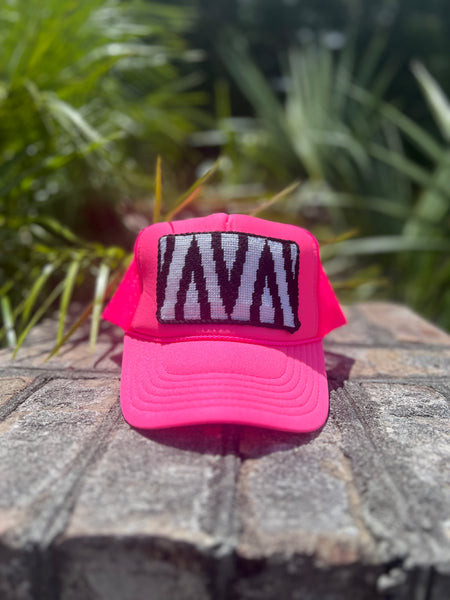 Black & White Chevron Needlepoint Trucker Hat
