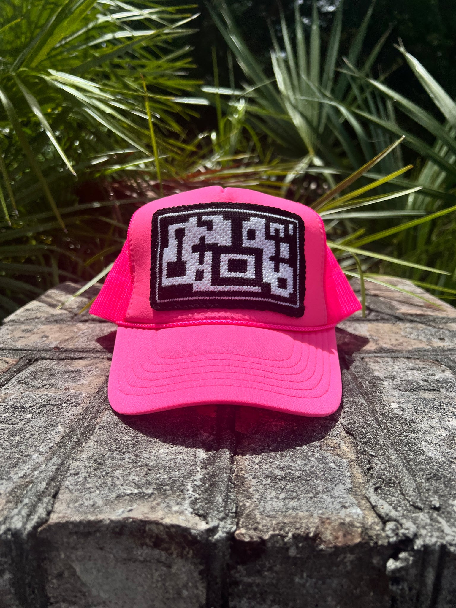 Black & White Geometric Needlepoint Trucker Hat