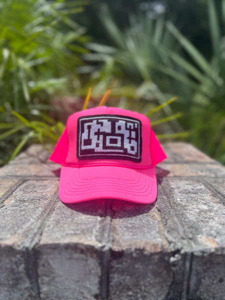 Black & White Geometric Needlepoint Trucker Hat