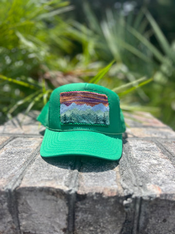Smokey Mtn. Autumn Sunset Needlepoint Trucker Hat