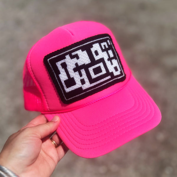 Black & White Geometric Needlepoint Trucker Hat