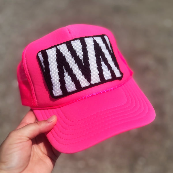 Black & White Chevron Needlepoint Trucker Hat