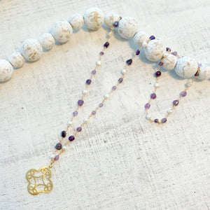 Amethyst Quartz Rosary Pendant Necklace