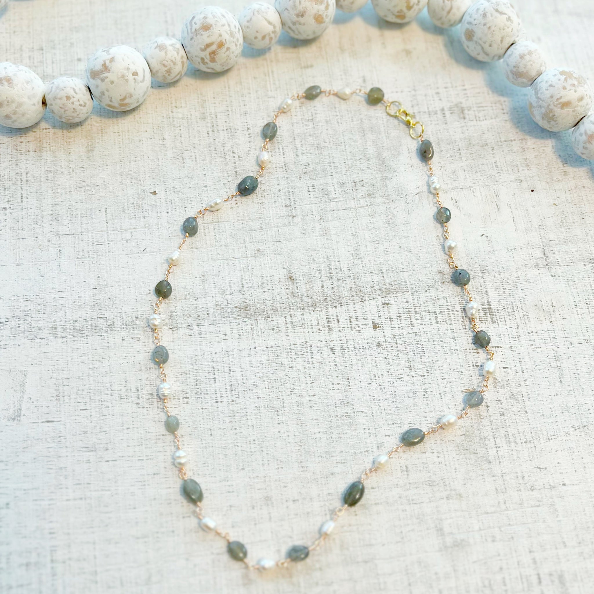 Gray Quartz Rosary Chain Necklace