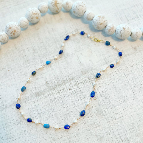 Azure Blue Rosary Chain Necklace
