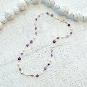 Amethyst Quartz Rosary Chain Necklace