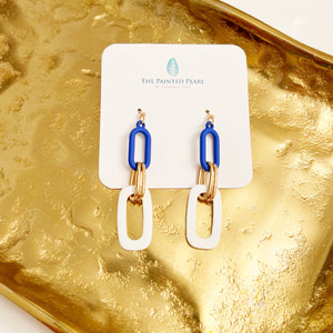 Cobalt, Gold & White Dangle Earrings