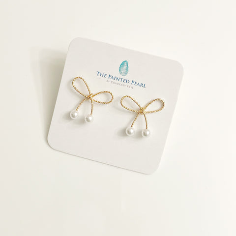 Gold & Pearl Bow Studs