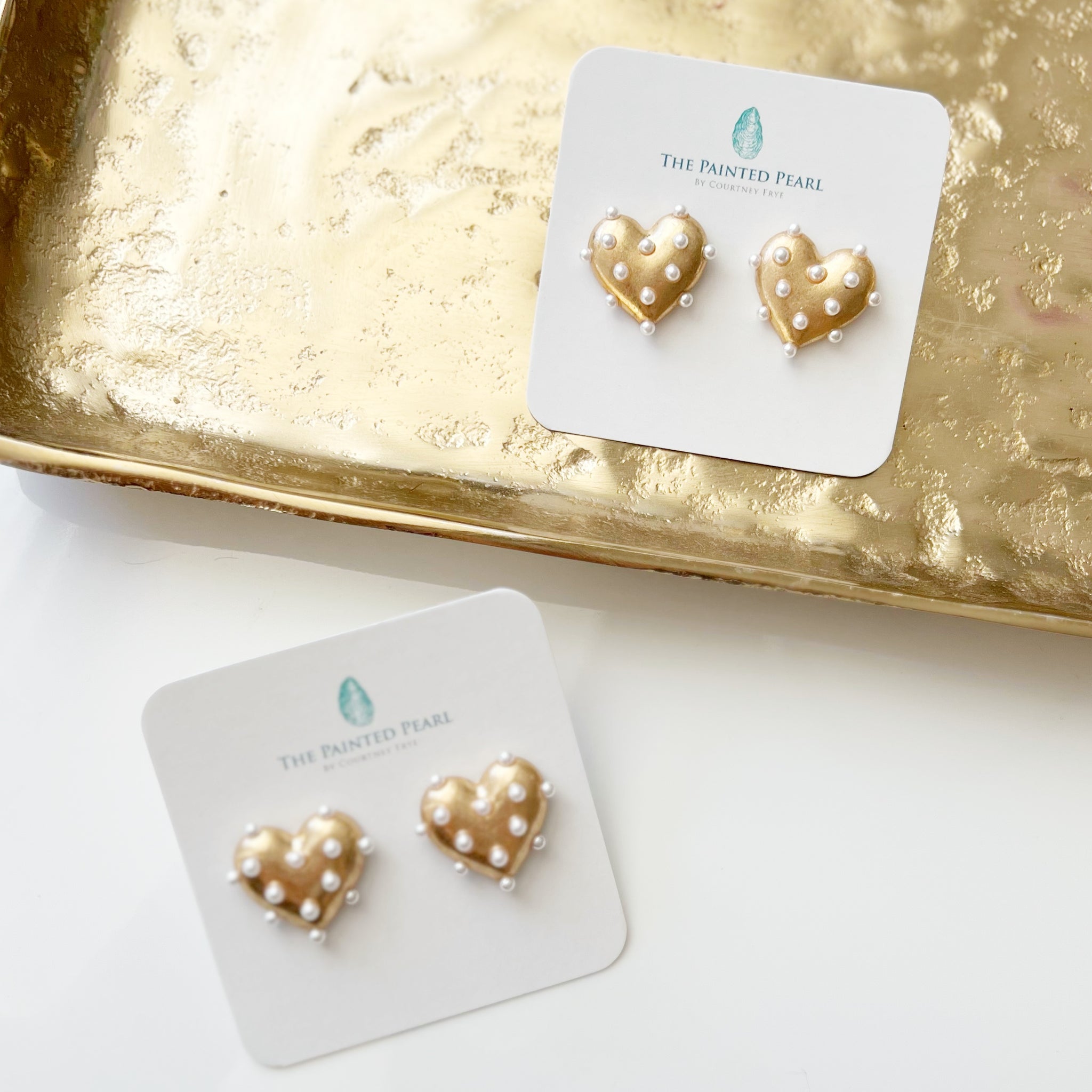 Gold & Pearl Heart Studs