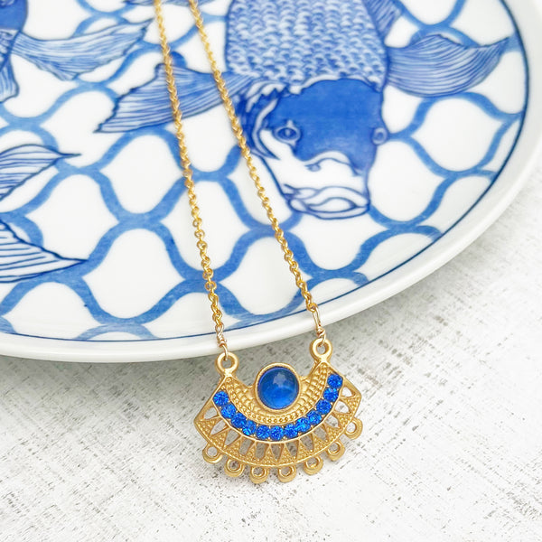 Marine Blue Bejeweled Necklace